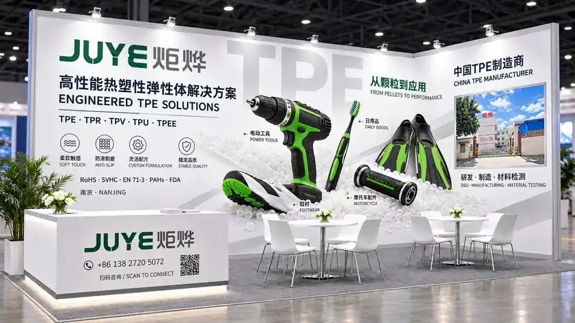Công ty Công nghệ Juye sẽ tham gia Triển lãm Nhựa Quốc tế Trung Quốc 2026, giới thiệu các vật liệu TPE, TPR, TPV, TPU, TPEE và dịch vụ biến tính, cung cấp hỗ trợ lựa chọn vật liệu TPE chống cháy, TPE chống tĩnh điện và vật liệu đúc phủ trên nền PC/ABS, PA, hoan nghênh tư vấn và trao đổi.